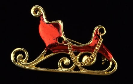 Mint Vintage Enameled Christmas Sleigh Brooch