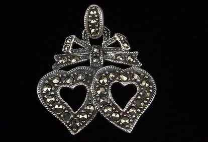 Mint Vintage Sterling Silver Marcasite Heart Pendant
