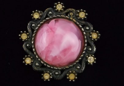 Stunning Vintage 1960s Lucite Rhinestone Brooch