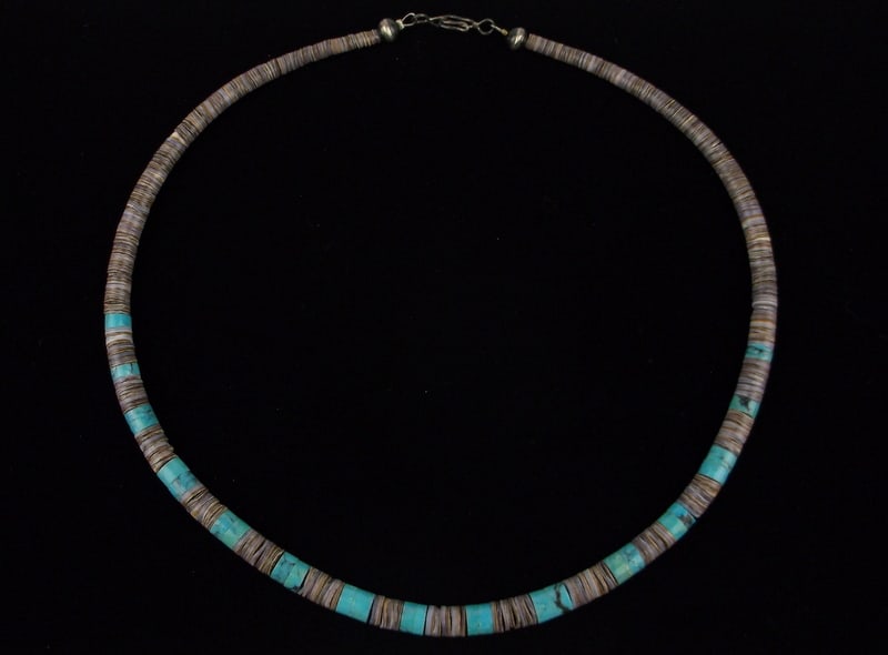 Mint 1940s Zuni Sterling Turquoise Shell Jacla Necklace 20" (1 of 5)