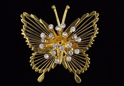 New Vintage Monet Rhinestone Butterfly Burst Brooch