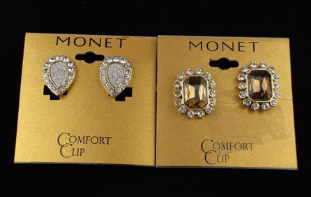2 New Monet Rhinestone Earrings Sets Lot $46
