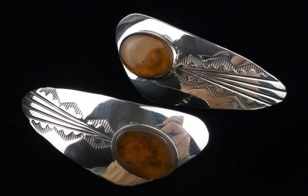 Big Mint Vint Navajo Jessie Claw Sterling Silver Amber Earrings