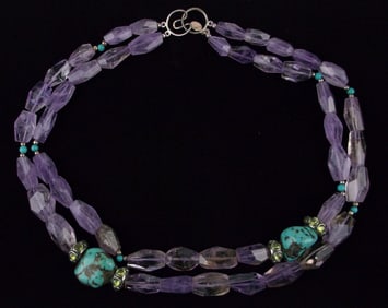 New Boxed BOUNKIT Sterling Amethyst Turquoise Necklace 19"
