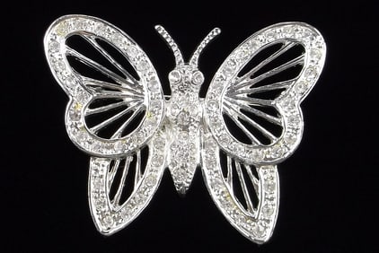 Mint Vintage Rhinestone Butterfly Brooch