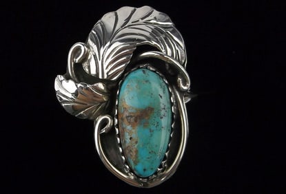Mint 1970s Navajo Grace Touchine Sterling Turquoise Ring 6.5