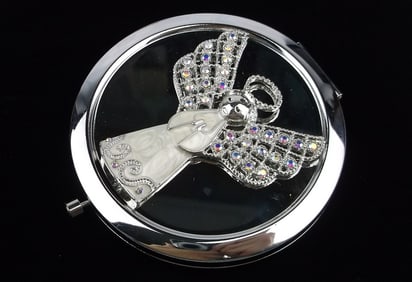 New Boxed Monet Rhinestone Christmas Angel Compact