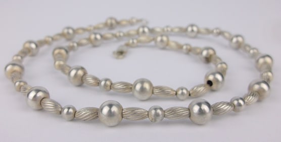 Stunning Vint Heavy Sterling Silver Ball Chain Necklace 17.5"