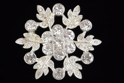 Mint Vintage Rhinestone Snowflake Brooch