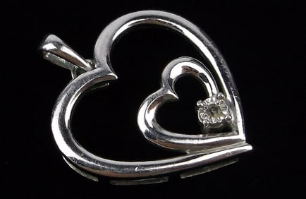 Mint Vintage Sterling Silver Diamond Heart Pendant