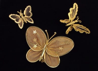 3 Stunning Vintage Butterfly Brooch Lot