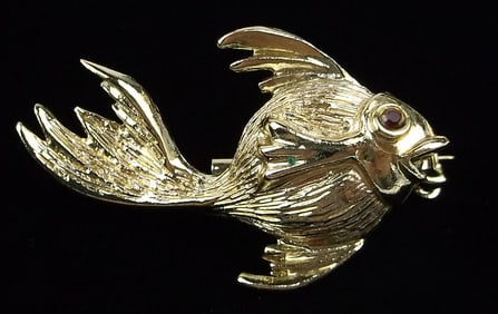 Mint Vintage 1960s Rhinestone Goldfish Brooch