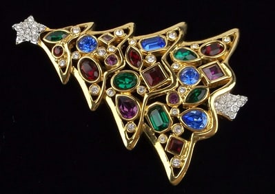 Mint Vintage Swarovski Crystal Christmas Tree Brooch