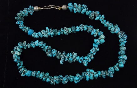 Mint RARE 1930s Zuni Sterling Lone MT Turquoise Necklace 16.5"