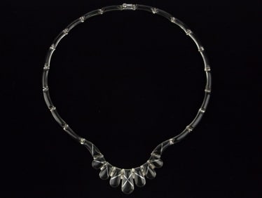 Mint Vintage Taxco Sterling Silver Onyx Inlay Necklace 16"