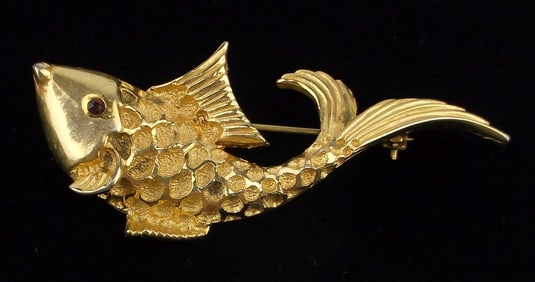 Stunning Vintage 1960s Coro Craft Rhinestone Koi Fish Brooch