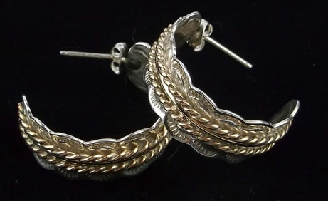 Mint Big Navajo Scott Skeets Sterling Silver 12k Hoop Earrings