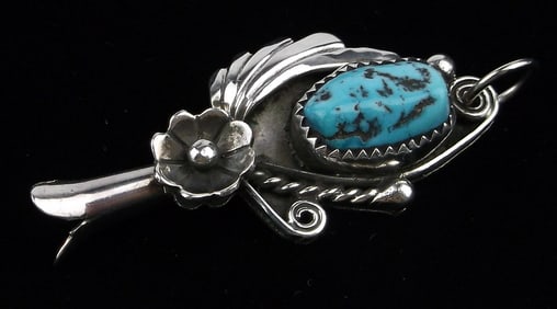 Mint 1960s Navajo Tommy Willetto Sterling Turq Squash Pendant