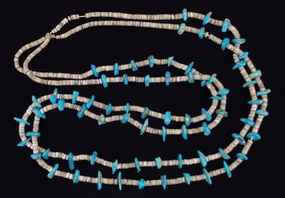 Mint 1940s Zuni Kingman Turquoise Heishi Bead Necklace 32"