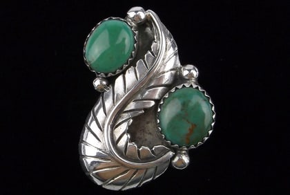 Mint Vint 1960s Navajo David Chee Sterling Turquoise Ring 5.5