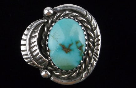 1960 Navajo Billy Slim Sterling Sleeping Beauty Turquoise Ring 7.5