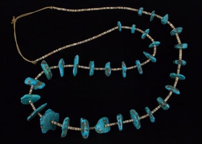 Mint 1940s Navajo Bill James Storm Ridge Turquoise Necklace 32"