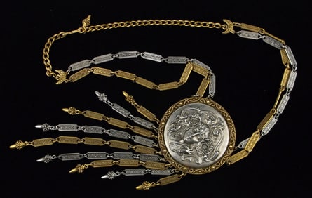 Big Mint 1950s Designer Repousse Lady Sway Necklace 21"