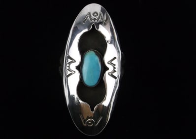 Mint Big Navajo Gerald Mitchell Sterling Turquoise Ring 6.5 Shadow Box