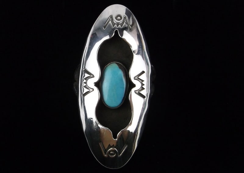 Mint Big Navajo Gerald Mitchell Sterling Turquoise Ring 6.5 Shadow Box (1 of 3)