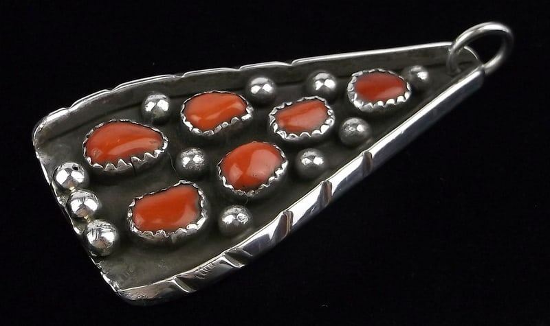 Mint Big 1960s Navajo Don Platero Sterling Silver Coral Pendant (1 of 3)