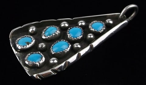 Mint Big 1960s Navajo Don Platero Sterling Turquoise Pendant