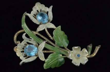 Beautiful Big Antique 1930s Art Deco Rhinestone Flower Brooch