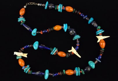 Mint 1960s Zuni Ann Tsethlaka Treasure Necklace 27" Turquoise