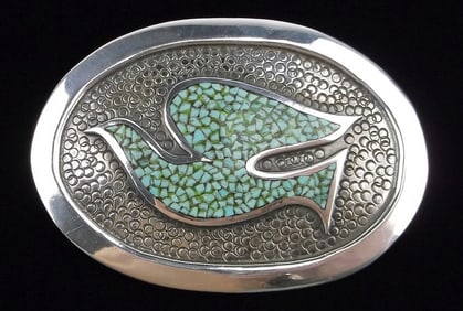Big Mint 1960s Navajo Tommy Singer Sterling Dove Brooch Turquoise