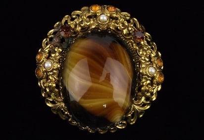 Big Stunning Antique 1940s German Glass Rhinestone Brooch
