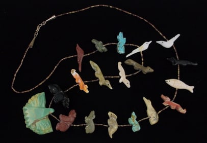 HUGE 1960s Zuni Patrick Cheama Sterling Fetish Necklace 32"