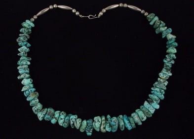 Big 1960s Navajo David Lee Fox Mine Turquoise Necklace 20"