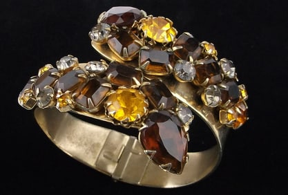 Stunning Antique 1960s Big Rhinestone Clamper Bracelet MOD