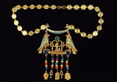 Mint Vint 1960s Egyptian Revival Pharaoh Falcon necklace 19"