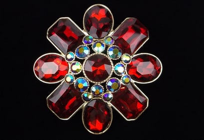 New Boxed Big Monet Ruby Red Rhinestone Brooch
