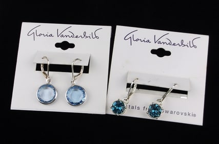 2 New Gloria Vanderbilt Swarovski Crystal Earrings Sets Lot