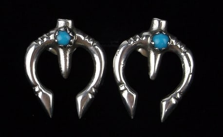 New Vintage Navajo Sterling Silver Naja Turquoise Earrings