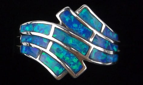 Mint Vint Big Designer Sterling Silver Fire Blue Opal Ring 9