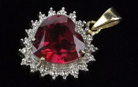 Mint Vint Gold Over Sterling 1ct Ruby and Diamond Pendant