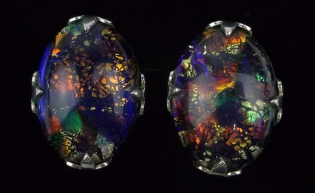 Mint Antique 1930s Art Deco Radiant Czech Glass Earrings