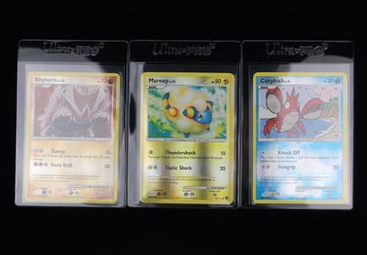 3 2007-09 Pokemon Reverse Holo Card Lot Rhyhorn Mareep Corphish