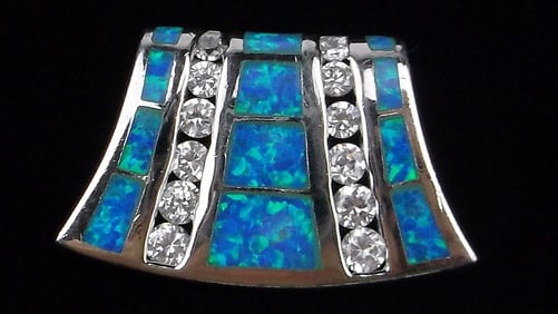 Mint Designer Thick Sterling Silver Fire Blue Opal Pendant