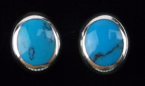 Mint Thick Vintage Taxco Sterling Silver Turquoise Earrings