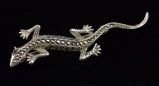 New Vintage Sterling Silver Life Size Lizard Brooch