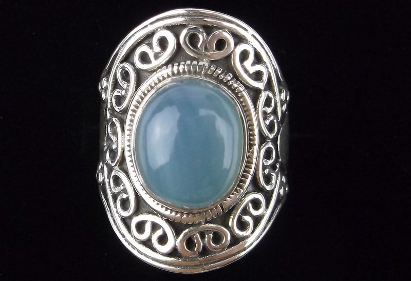 Big Mint Vint Thick Designer Sterling Blue Chalcedony Ring 7 (1 of 4)